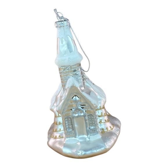 Glass Church Ornament with Glitter Accents Elegant Holiday Decor - Picture 8 of 9